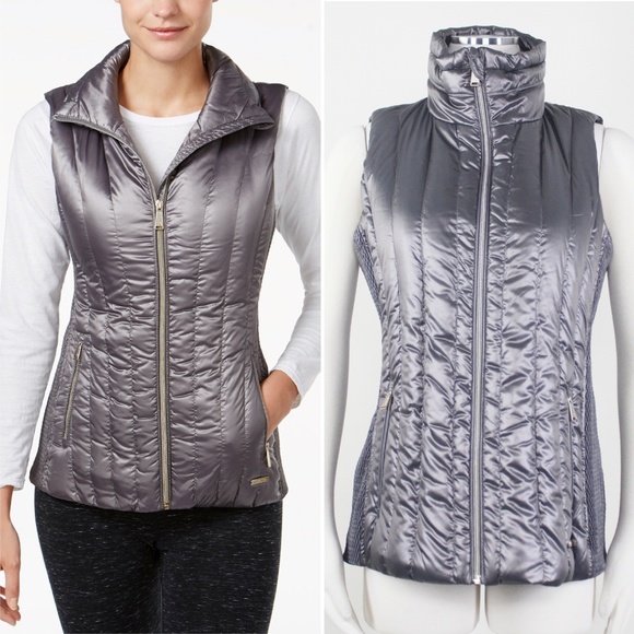 Calvin Klein Jackets & Blazers - NWT Calvin Klein Vest Silver Quilted Puffer Zip  M